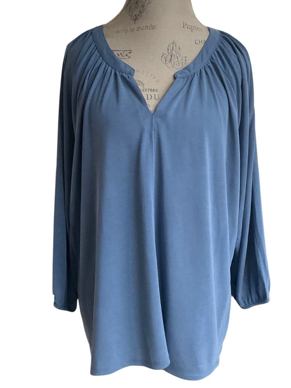 Lucky Brand Womenβs V Notich Neck 3/4 Sleeve Top Delft Blue Size XXL NWT